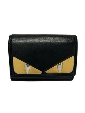 Fendi Bag Bugs Trifold Wallet Black Gold 8M0395